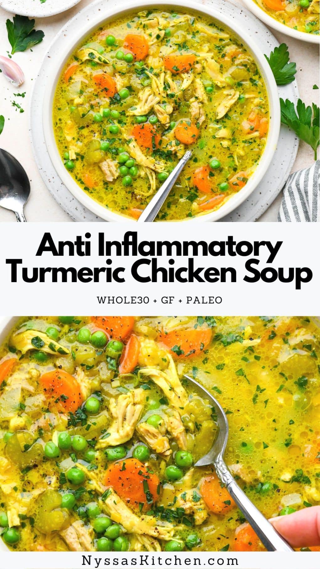 Pinterest pin for anti inflammatory chicken soup.