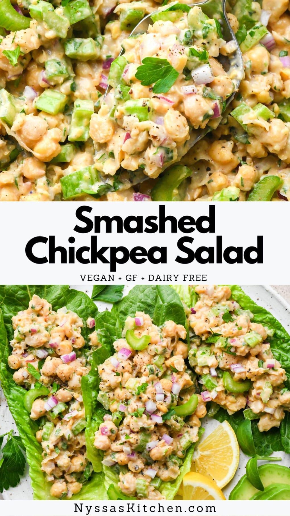 Pinterest Pin for smashed chickpea salad.