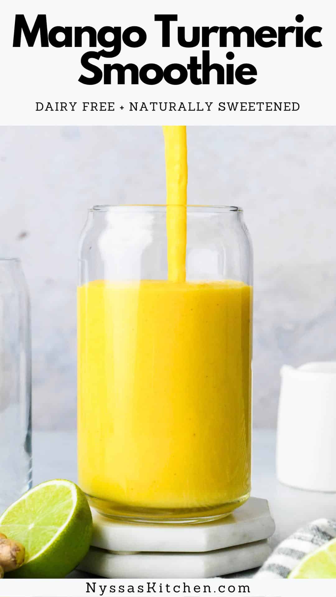 This mango turmeric ginger smoothie is the perfect balance between incredibly delicious and good for you! Sweetened with fruit and a little bit of optional honey, with a bright layer of flavor from fresh lime juice to wake up your taste buds. Tropical, creamy, and filled with anti-inflammatory benefits. Vegan, dairy free, naturally sweetened, gluten free, and paleo friendly.