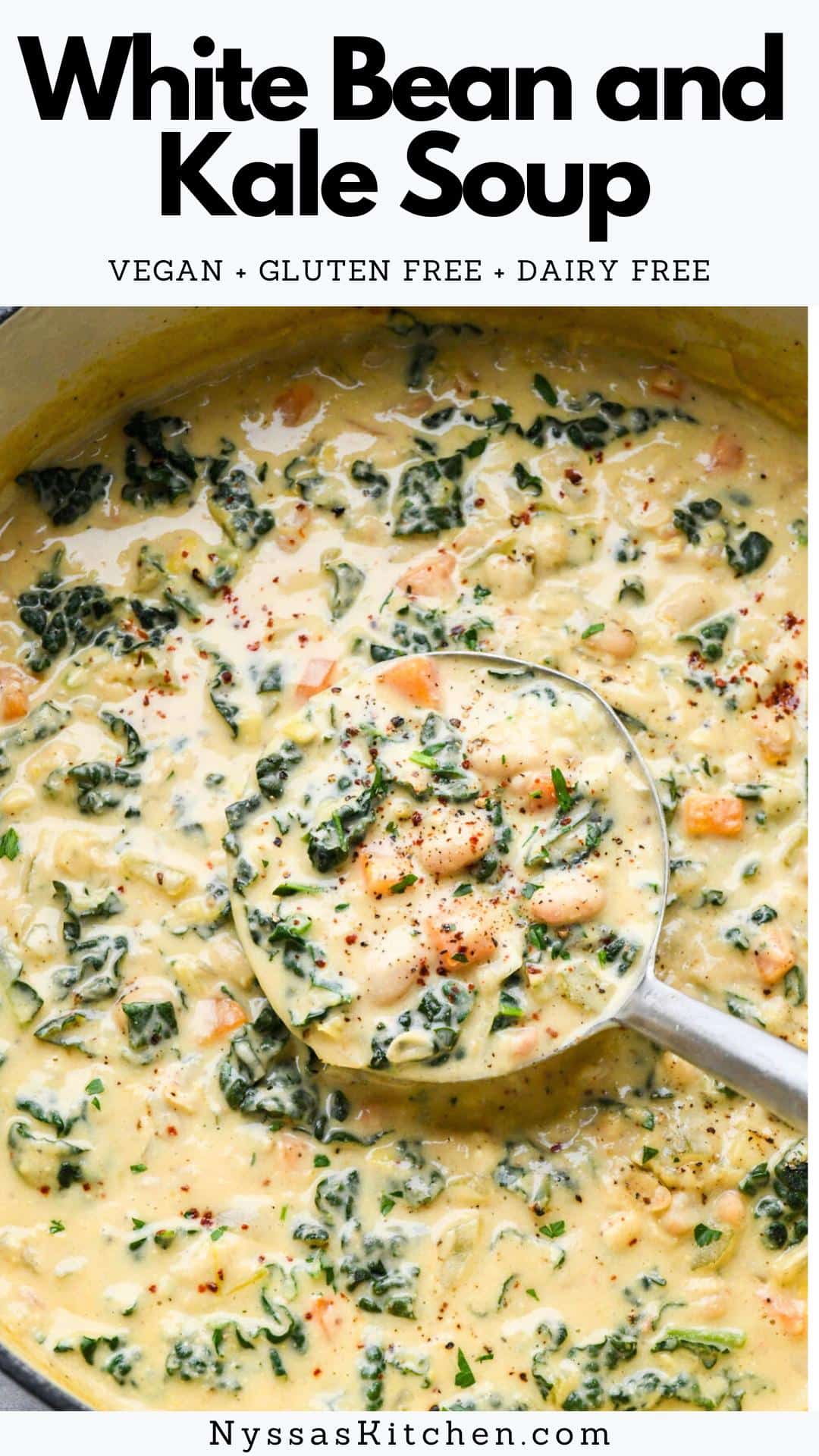 If you're looking for a tasty and nutritious meal that's also dairy-free, look no further than this healthy white bean and kale soup! Packed with veggies and wholesome cannellini beans, this soup is perfect for meal prep or a quick family dinner. And with its rich, creamy texture and comforting flavors, you won't even miss the dairy! Vegan and gluten free.