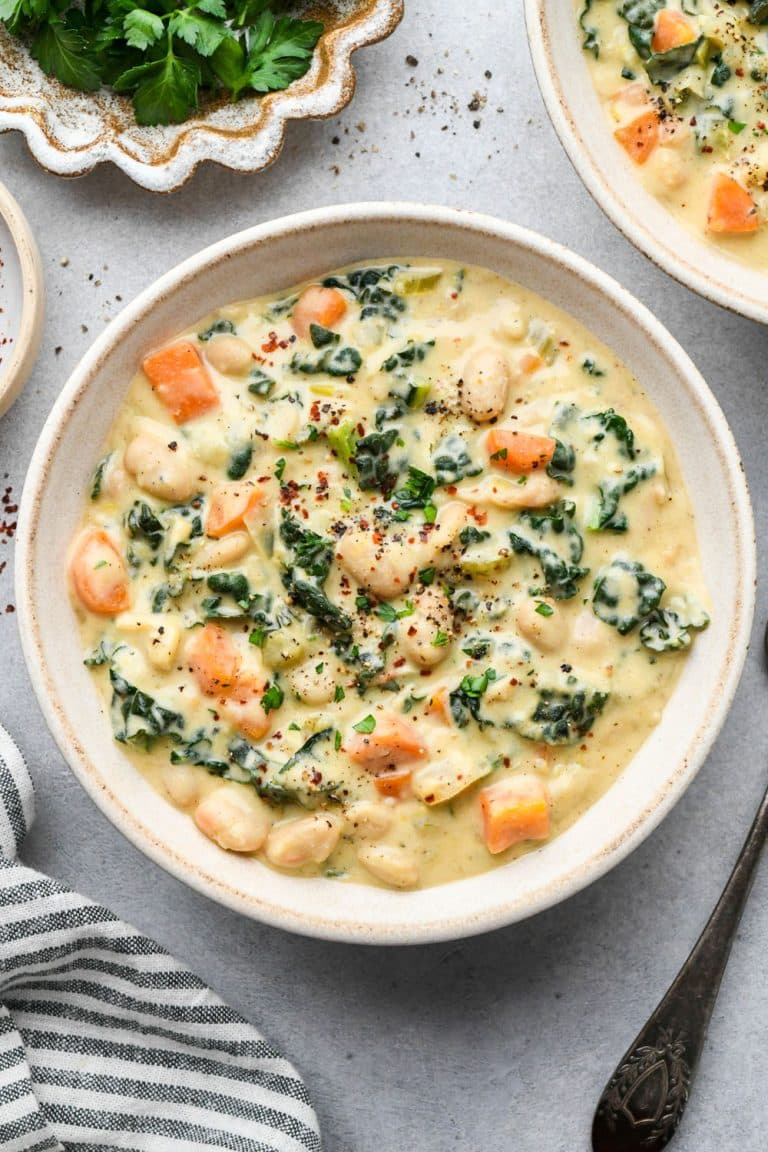 White Bean and Kale Soup (Made with Cashew Cream!)