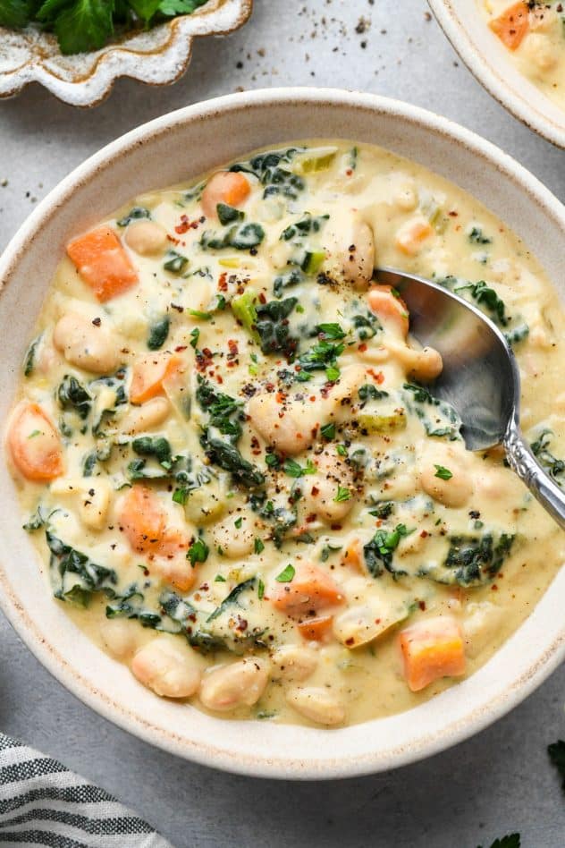 White Bean and Kale Soup (Made with Cashew Cream!)
