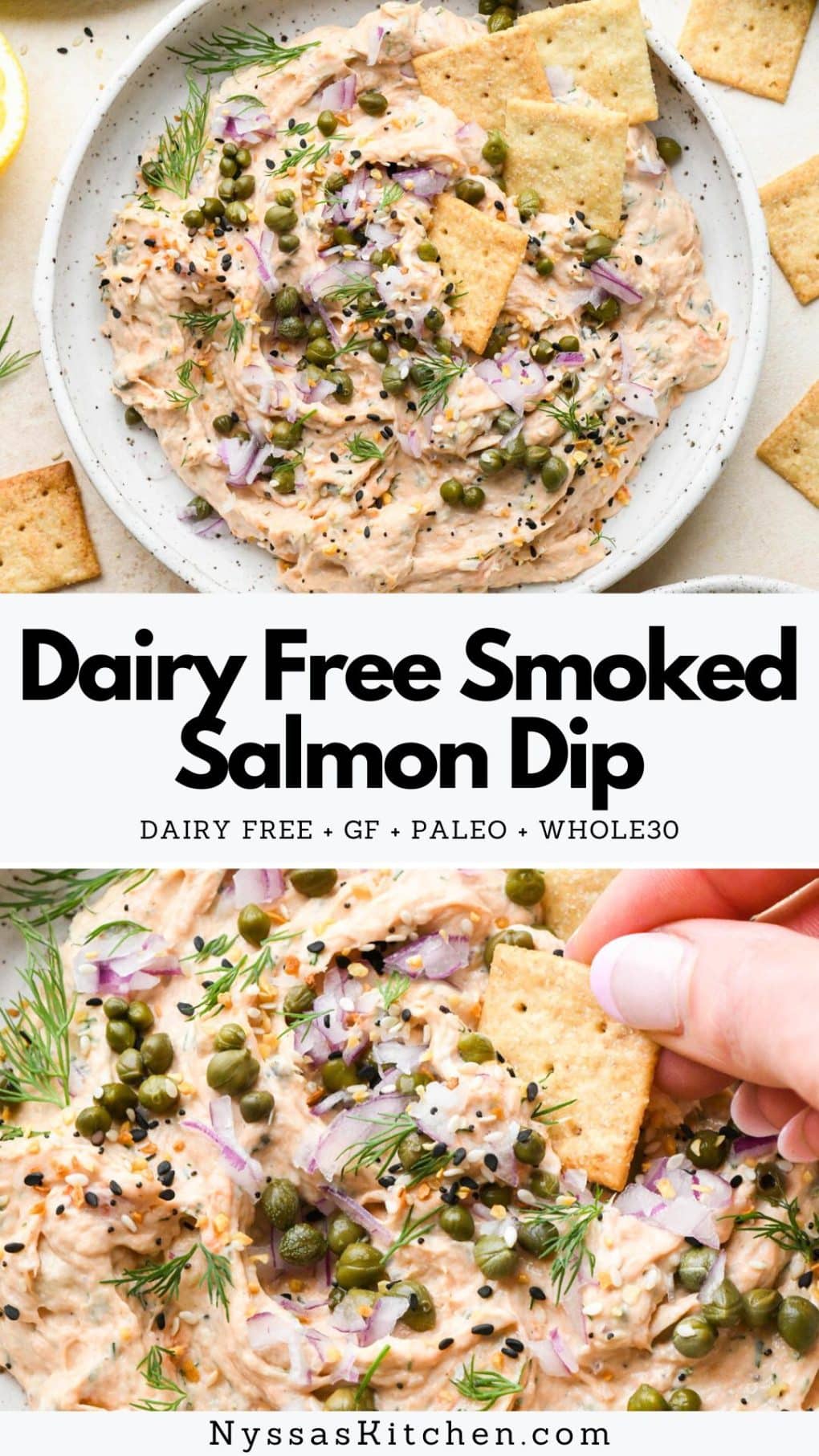 Pinterest pin for dairy free smoked salmon dip