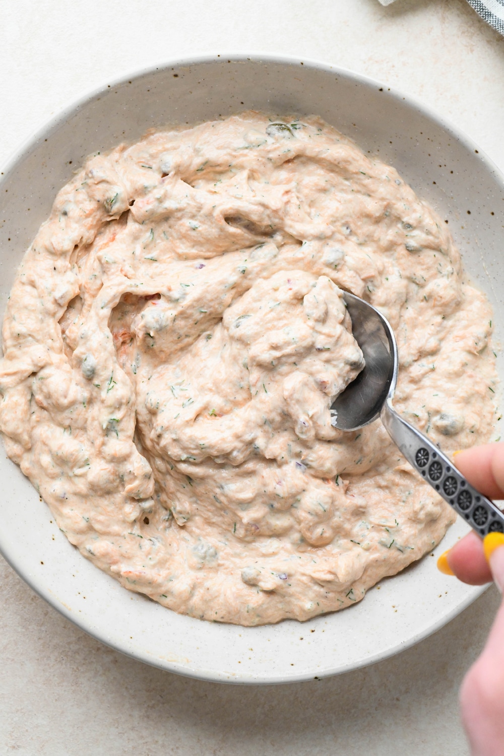 How to make dairy free smoked salmon dip: Dip mixed together before chilling. 
