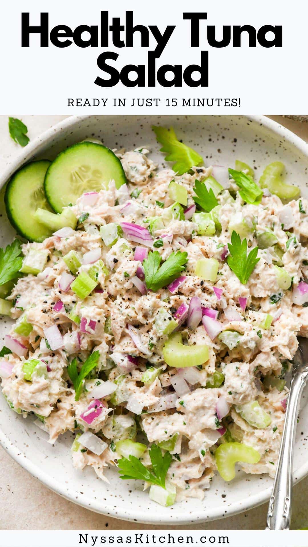 This healthy tuna salad is loaded with protein, veggies, and healthy fats that are sure to keep you full throughout the day! A classic and flavorful dish that is perfect to make in advance and enjoy throughout the week. Just as delicious on its own as it is on a sandwich or over salad greens. Ready in just 15 minutes!