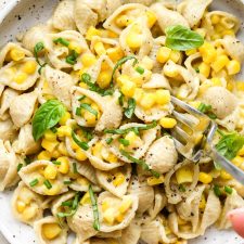 Cashew Cream Corn Pasta with Basil
