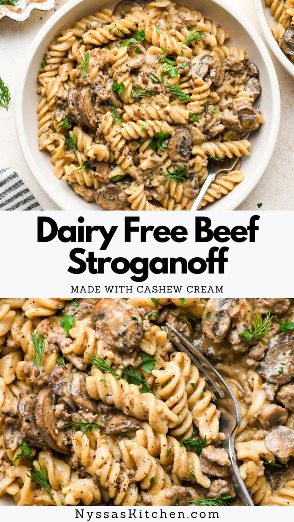 Pinterest Pin for Dairy Free Beef Stroganoff