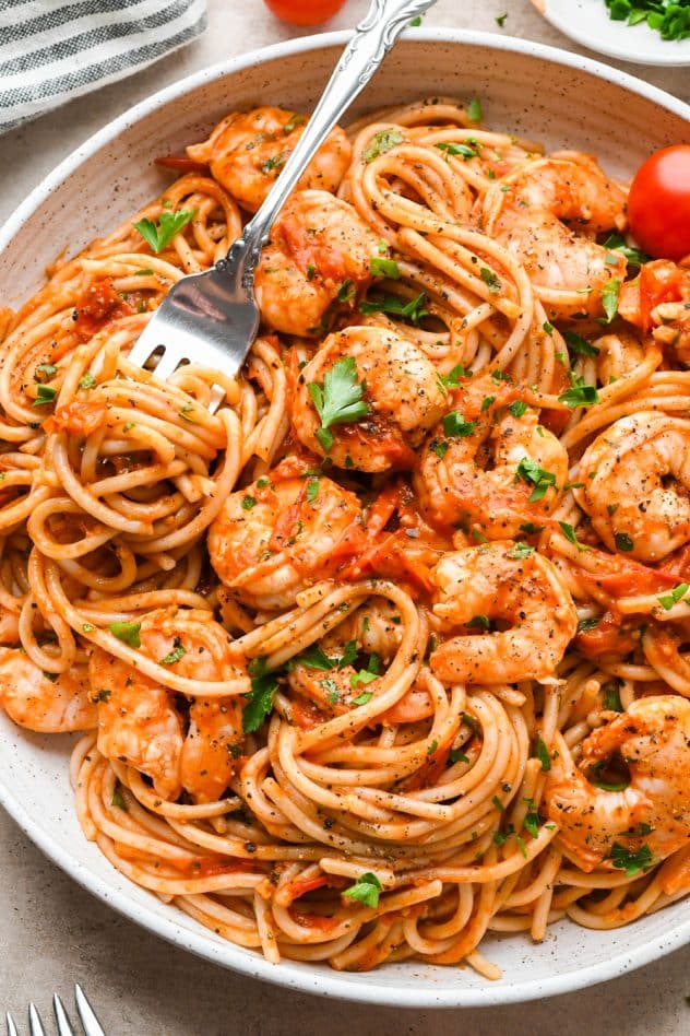 Burst Cherry Tomato and Shrimp Pasta (Dairy Free)