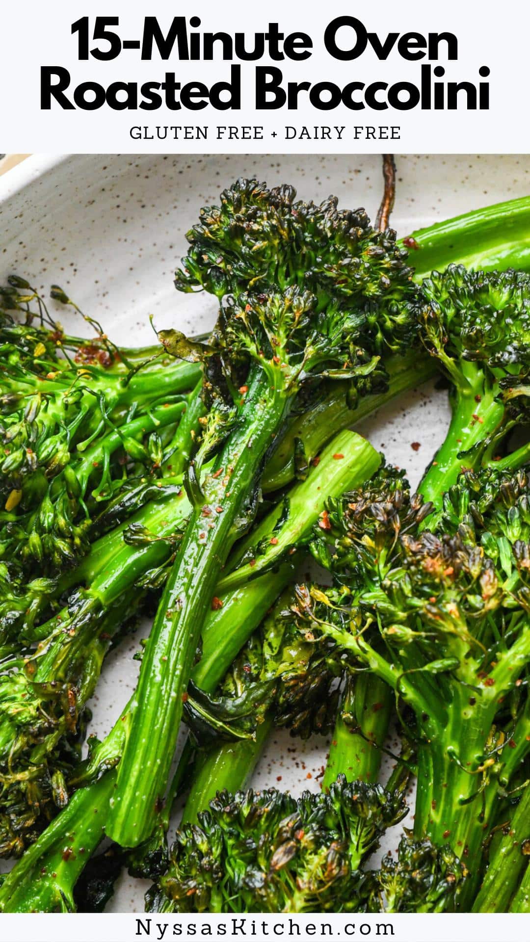 This 15-minute oven roasted broccolini is the best quick side dish that pairs well with so many meals! It’s one of our all-time favorites when we need a simple veggie recipe to serve with dinner. Made with broccolini (also sometimes called baby broccoli), olive oil, and a few simple spices – it cooks quickly in the oven on a sheet pan until tender with slightly charred florets. The recipe is not only delicious but also nutrient-dense, gluten-free, dairy-free, Whole30 compatible, and paleo-friendly!