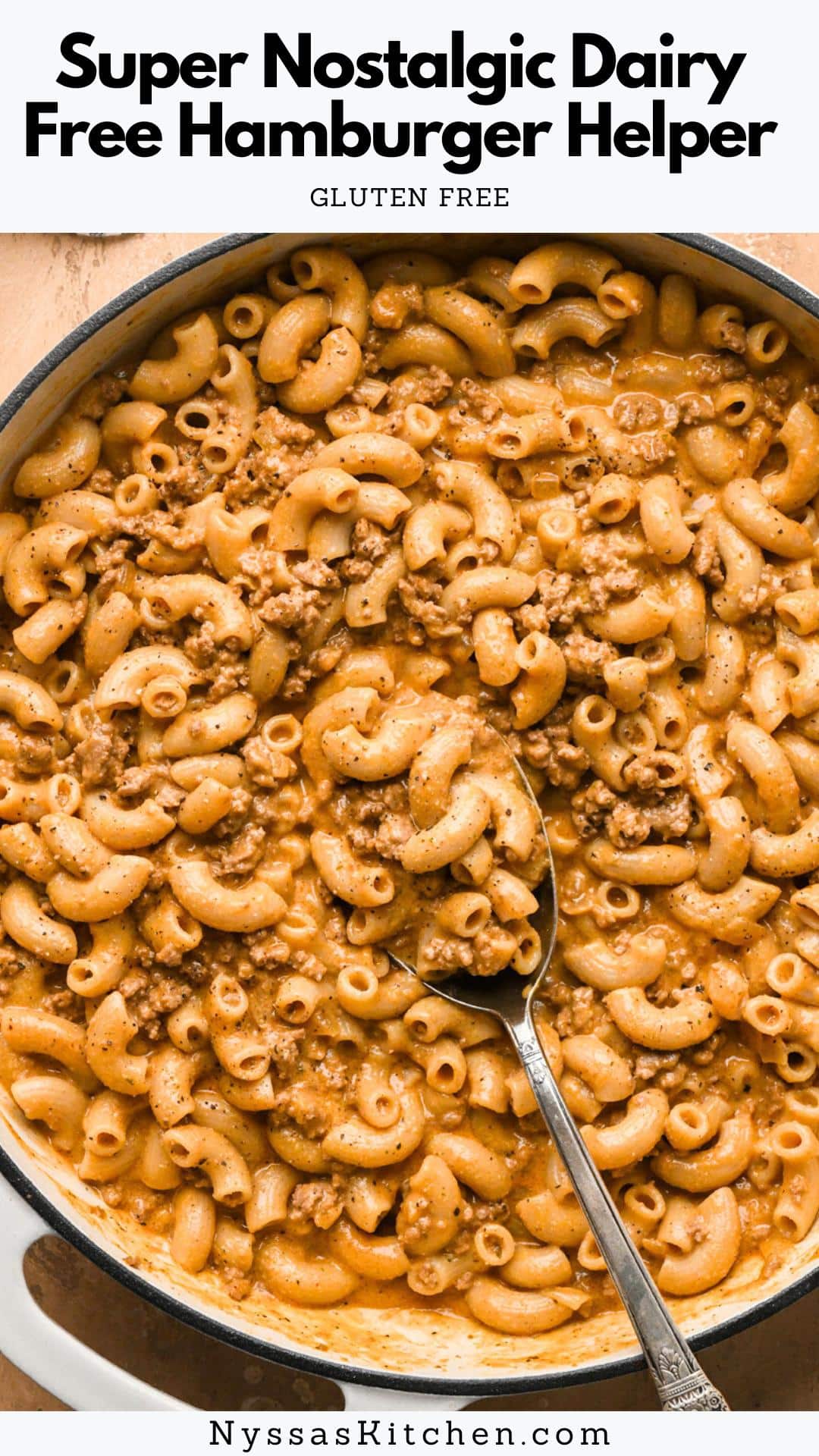 This super nostalgic hamburger helper pasta is our take on a classic pasta recipe that is incredibly cozy, satisfying, and made without any dairy or gluten! We swap the traditional use of milk or cream with an easy-to-make cashew cream sauce and bolster the flavor of the pasta with a simple blend of spices, coconut aminos (or tamari), tomato paste, and nutritional yeast that are added to the ground beef while it cooks in the skillet.