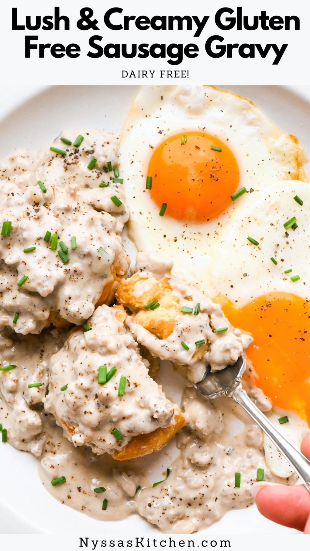 Pinterest pin for Lush & Creamy Gluten Free Sausage Gravy