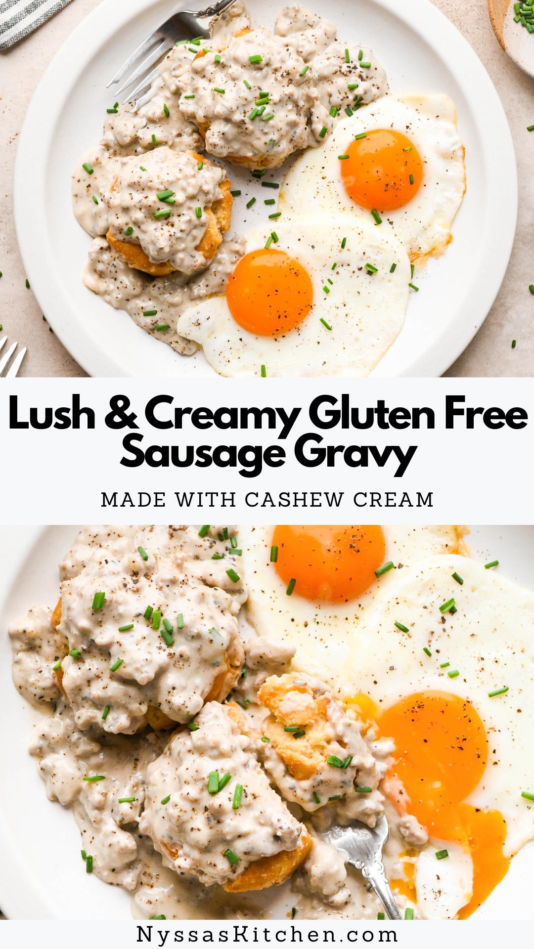 Creamy and indulgent, this gluten free AND dairy free sausage gravy is easy comfort food at its best. It's not fussy or complicated to make (all you need is 7 ingredients - most of which are likely already in your pantry!), and thanks to cashew cream and all-purpose seasoning, the texture and flavor is absolutely next-level-delicious. We've been making this recipe for years, and it's truly a back-pocket staple that's perfect for slow weekend brunches! Ready in just 30 minutes.