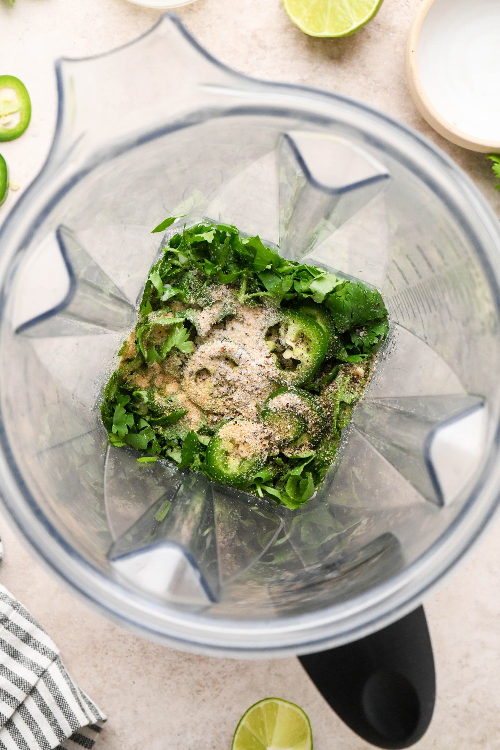 How to make Creamy 10-Minute Cilantro Ranch: All ingredients for the sauce in a blender container, before blending.