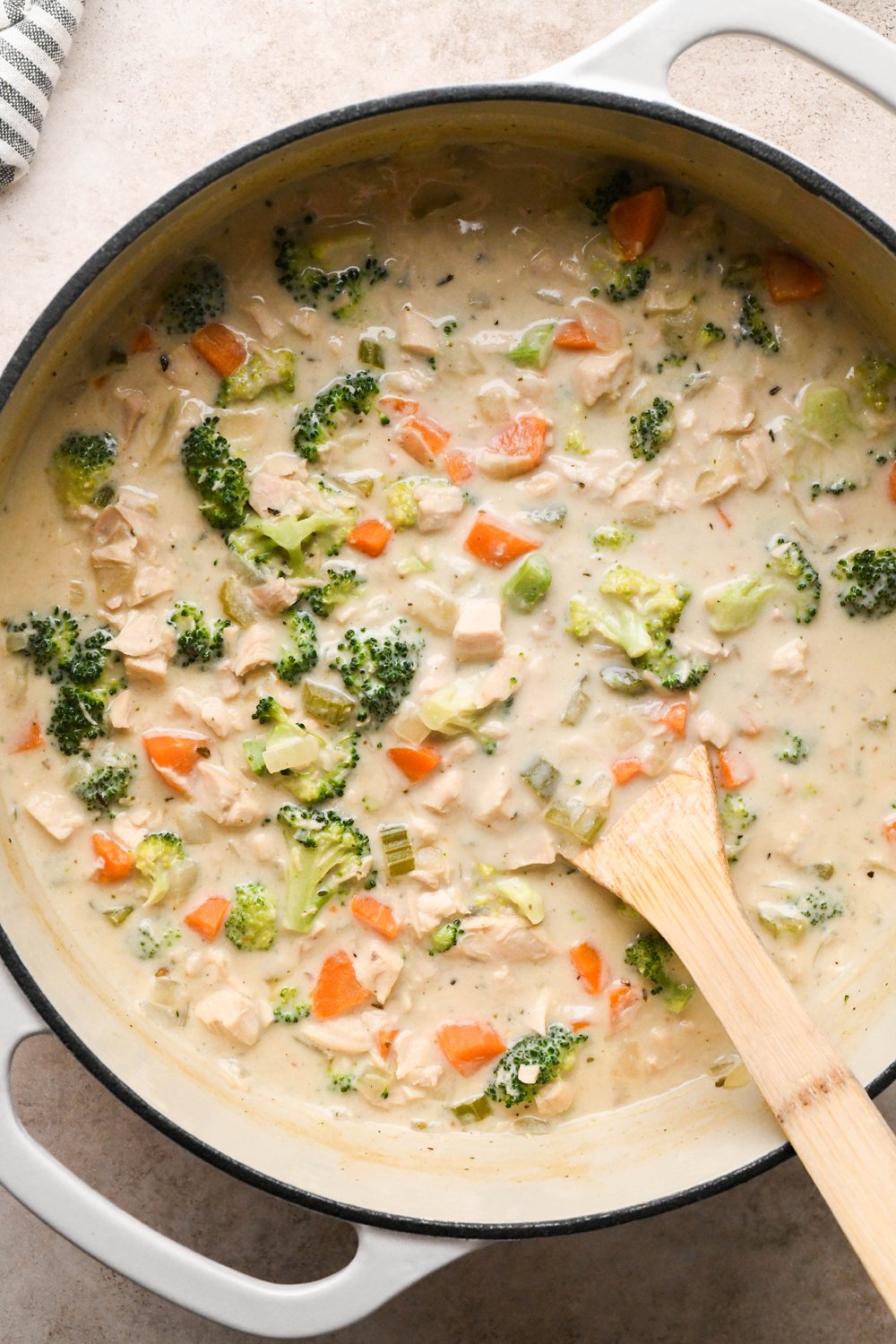 How to make Chicken and Broccoli Soup: Finished soup after simmering to cook the broccoli. 