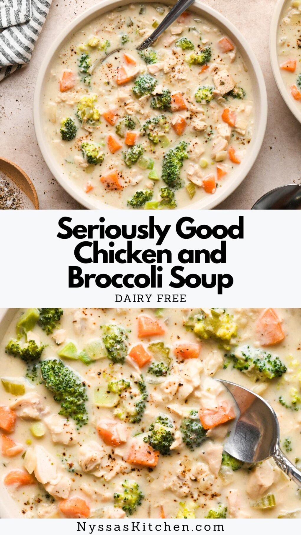 Pinterest pin for chicken and broccoli soup