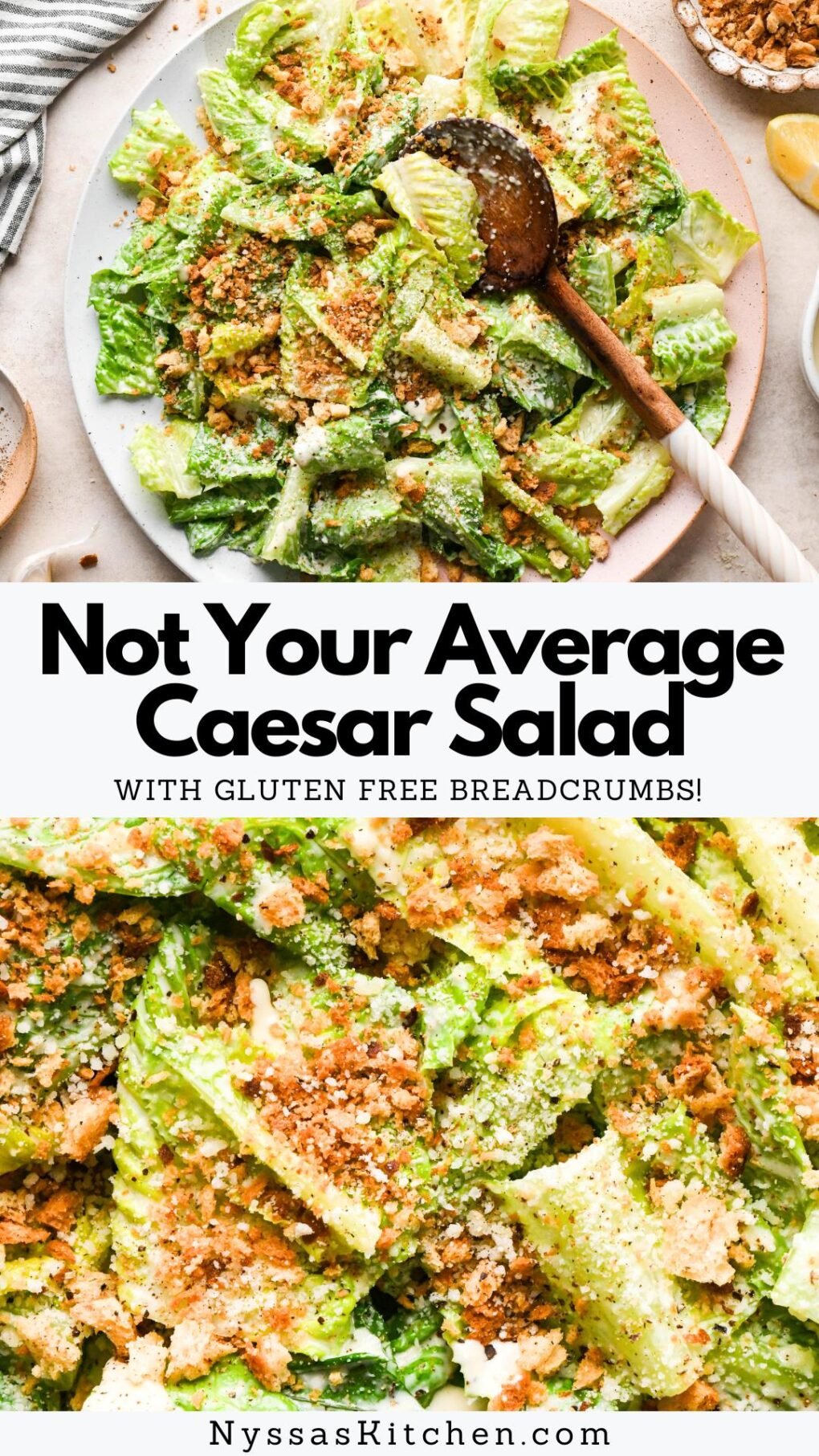 Pinterest pin for Caesar Salad with Gluten Free Breadcrumbs