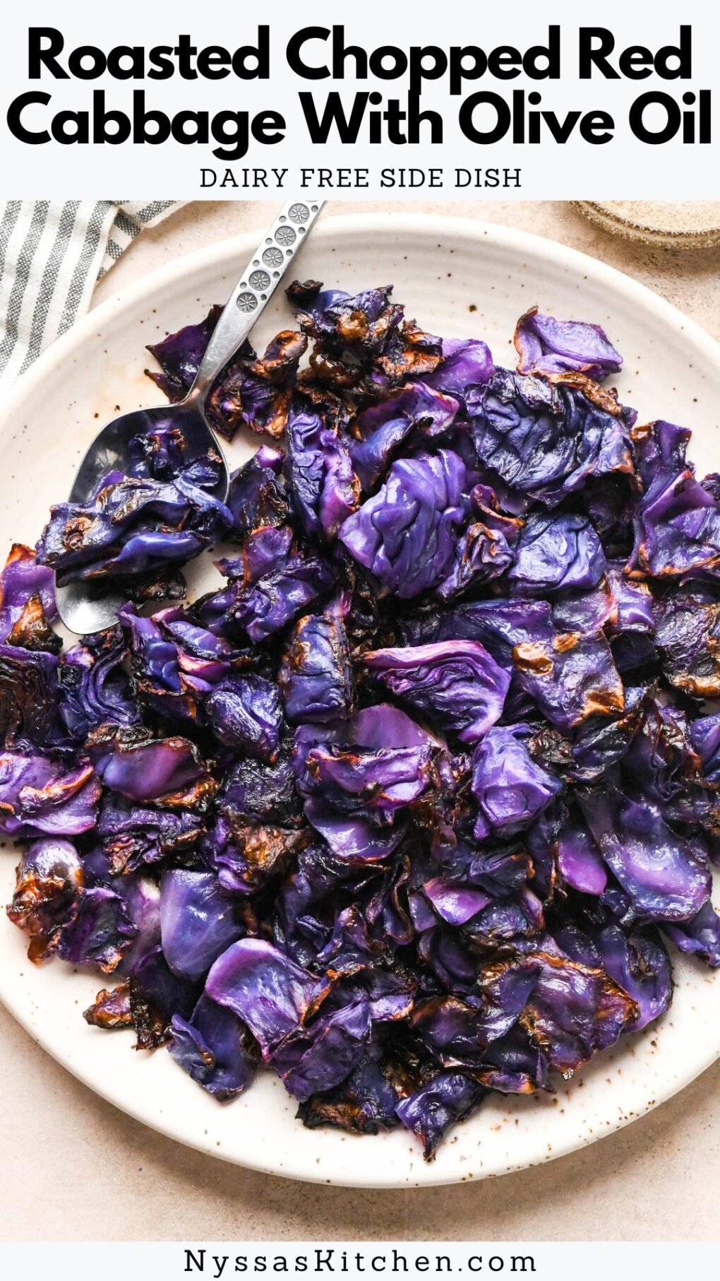 Pinterest pin for Roasted Chopped Red Cabbage With Olive Oil 