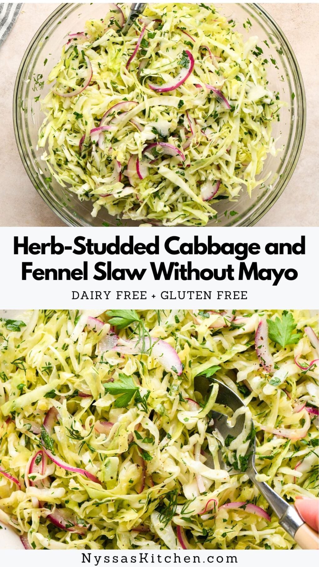 Pinterest pin for Herb-Studded Cabbage and Fennel Slaw Without Mayo